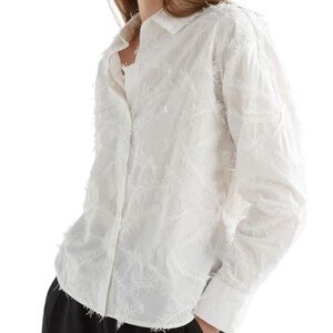 ZARA Textured White Button-Down Shirt